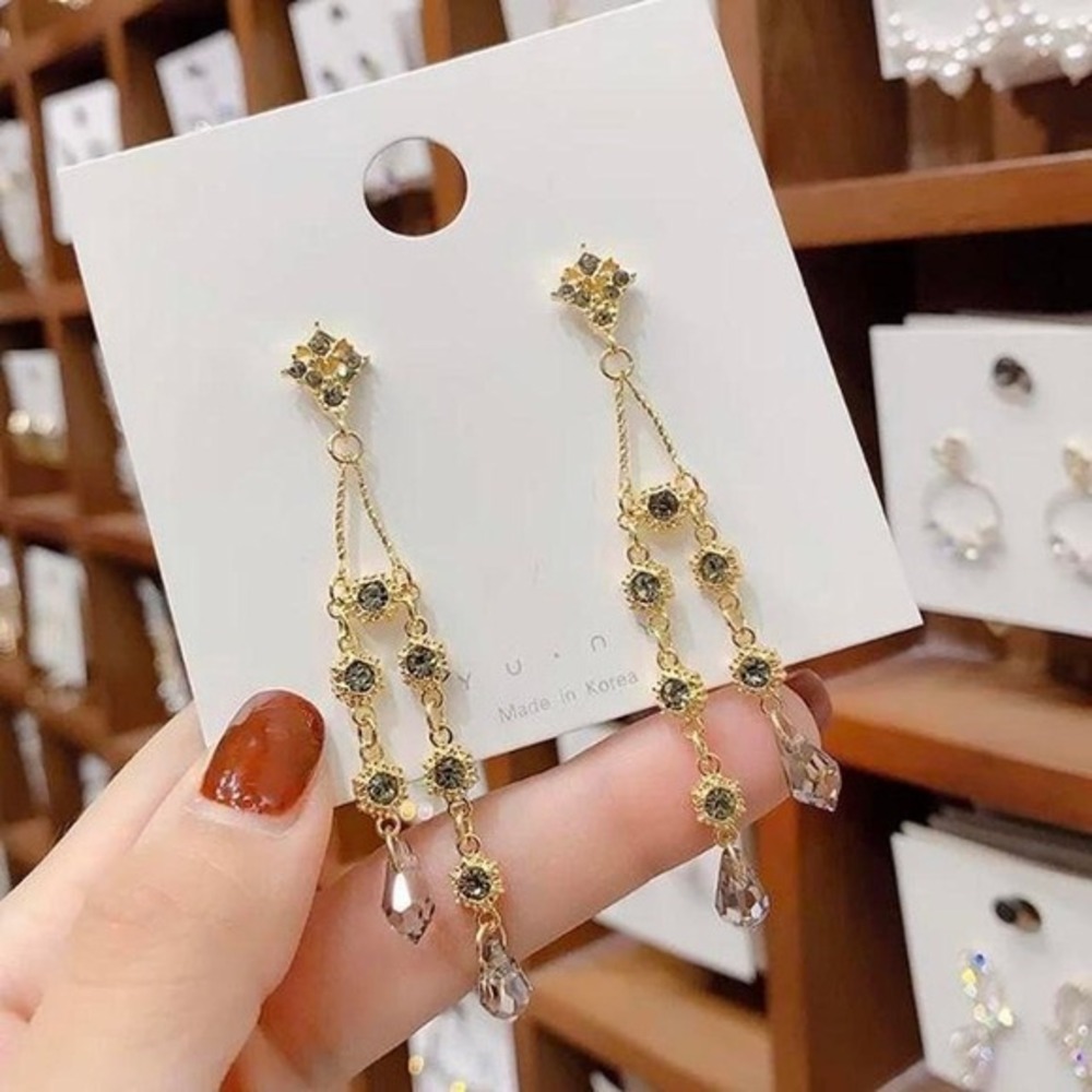 Dangle Earrings Women Gold Tone Crystal Rhinestone Drop Elegant Chandelier